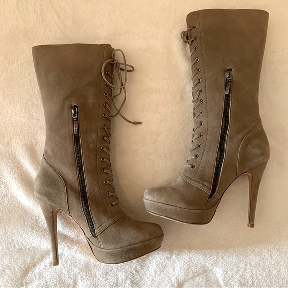 Alexandre Birman suede platform lace up mid calf high heel boots 7 - Picture 6 of 8